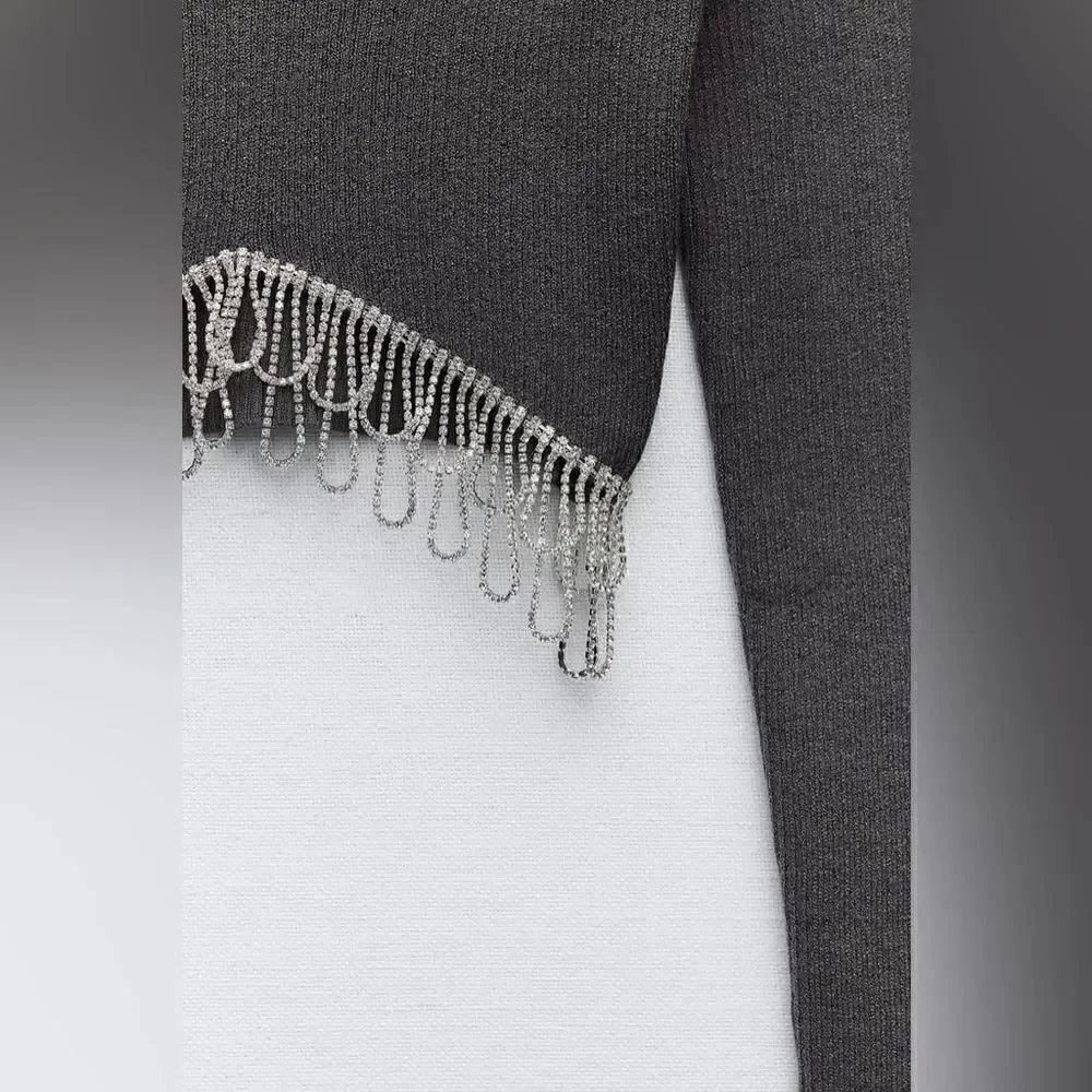 ZARA RHINESTONE SOFT CROP TOP